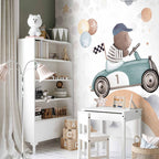 Teddy Bear Racing Car Kids Wall Mural