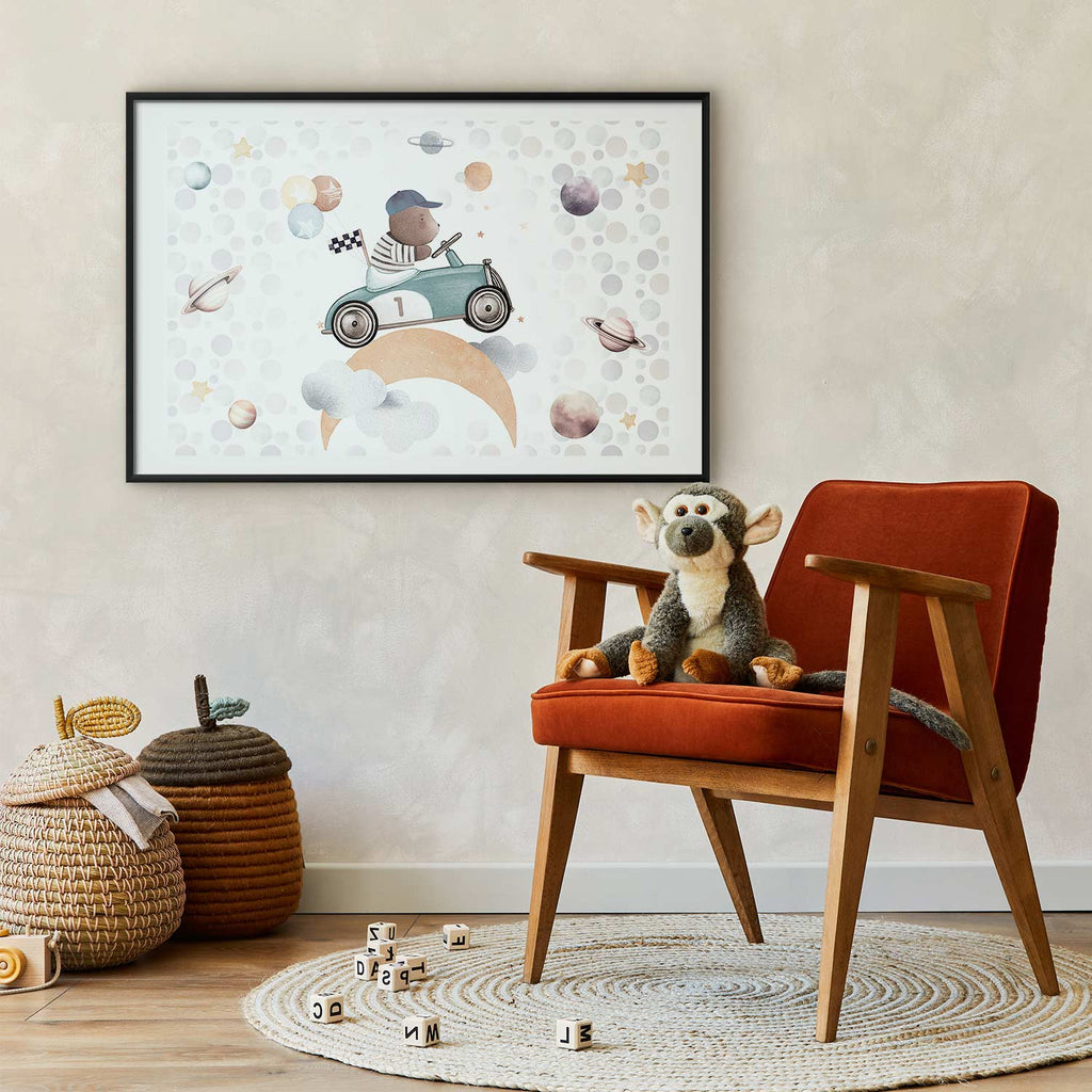 Bear in a Race Car Kids Poster