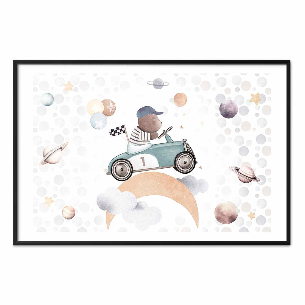Bear in a Race Car Kids Poster
