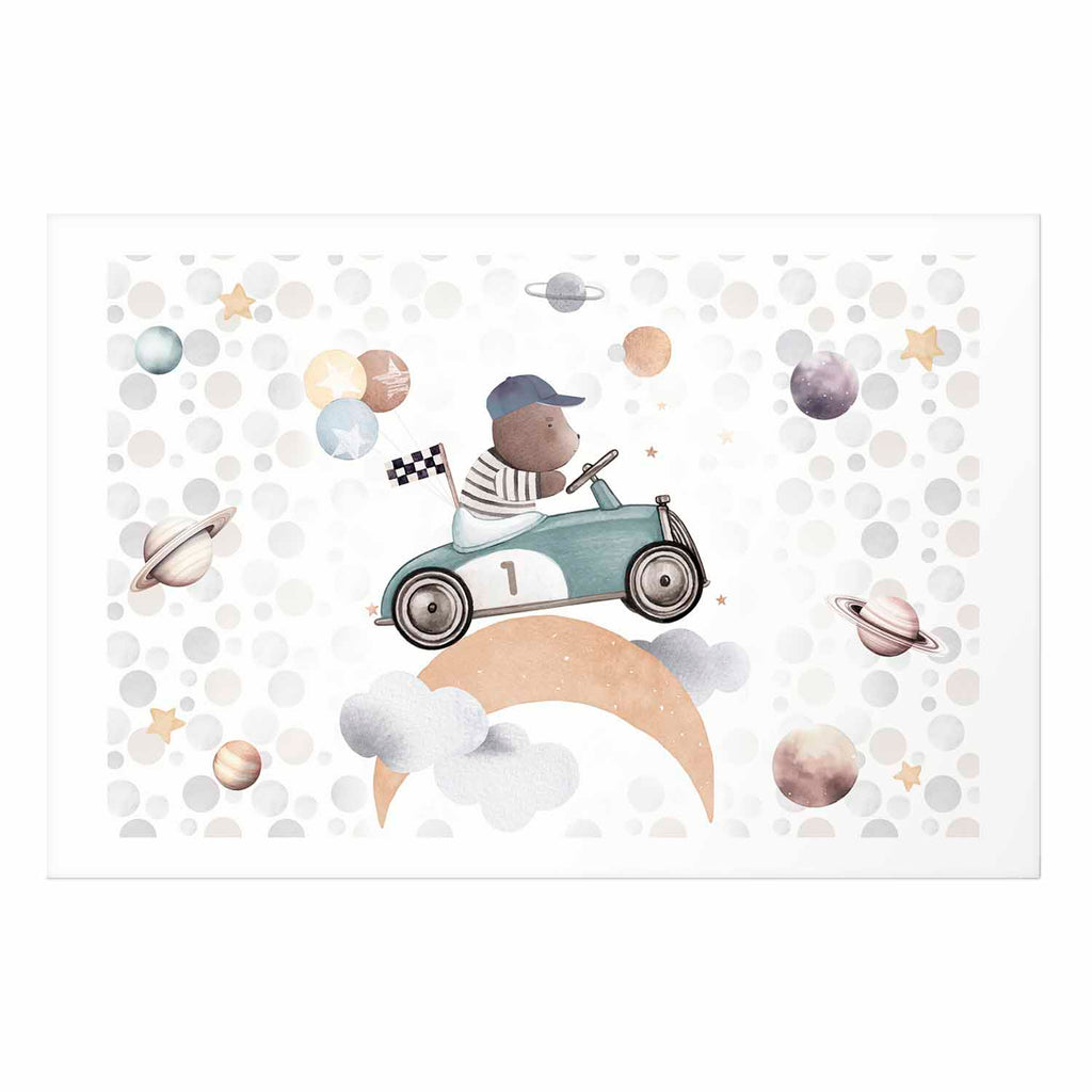 Bear in a Race Car Kids Poster