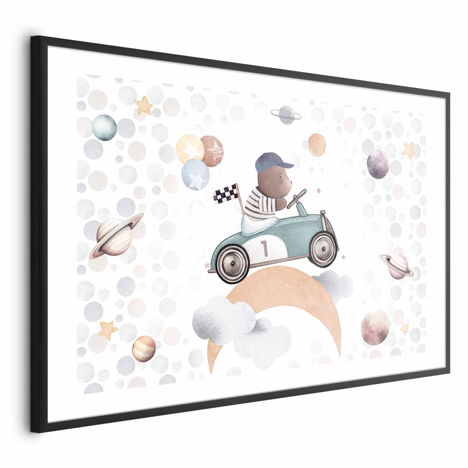 Bear in a Race Car Kids Poster