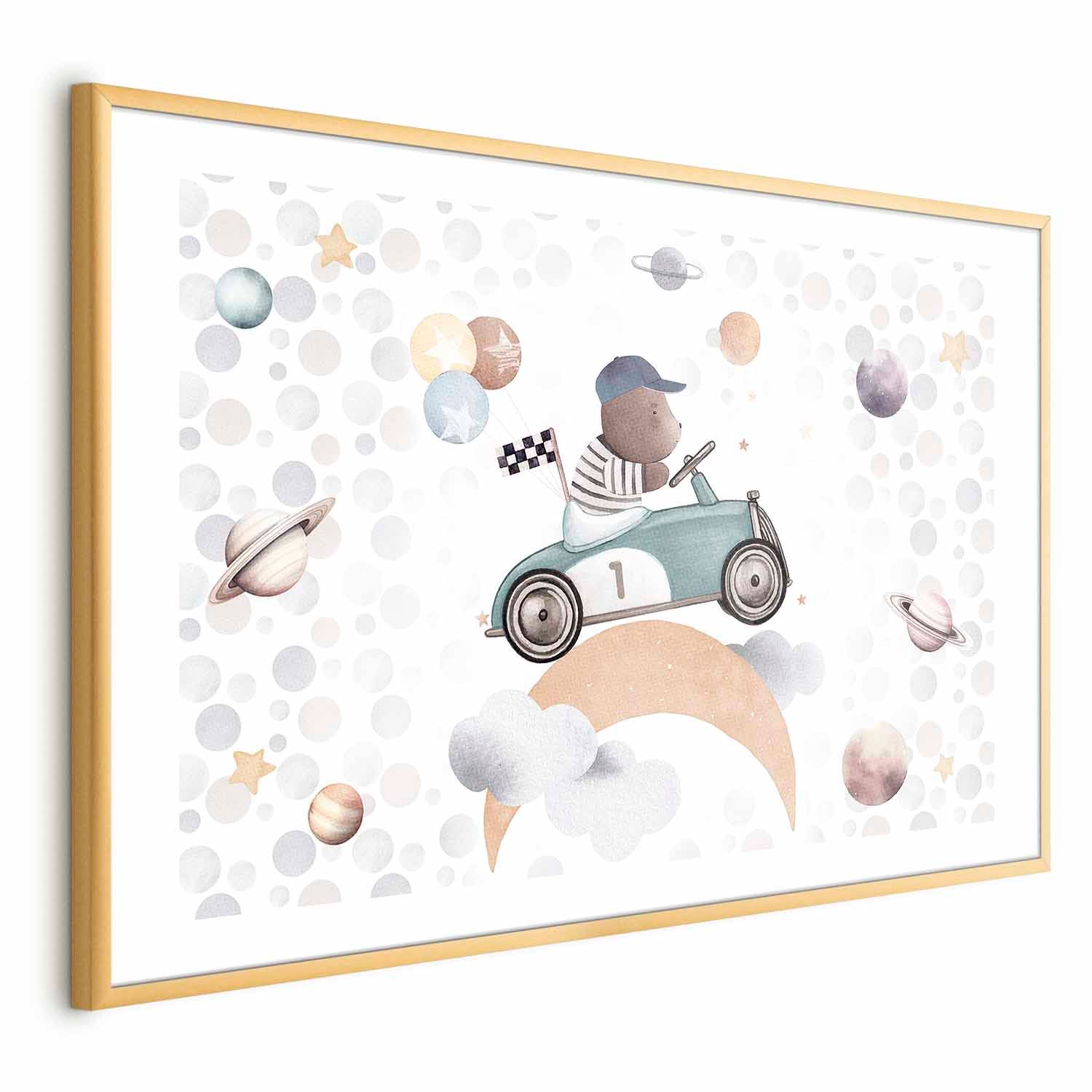 Bear in a Race Car Kids Poster