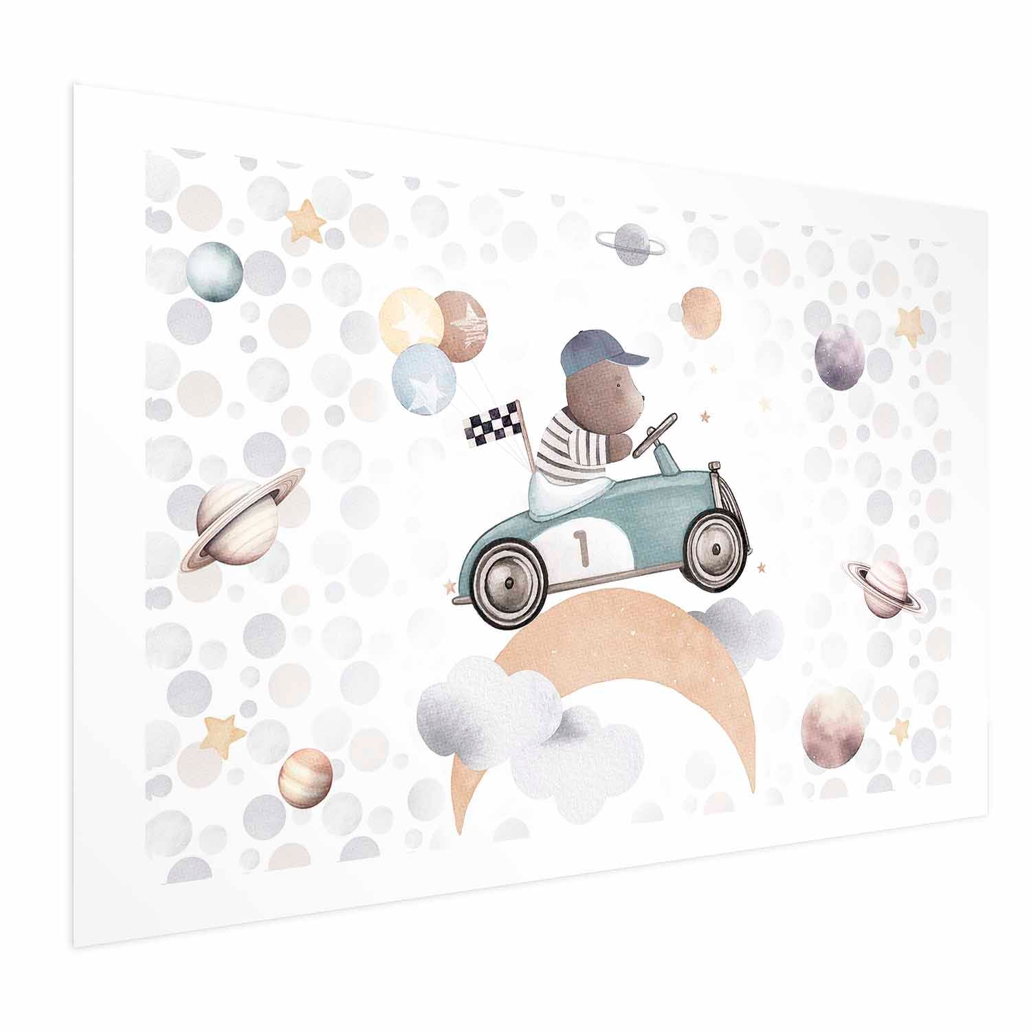 Bear in a Race Car Kids Poster