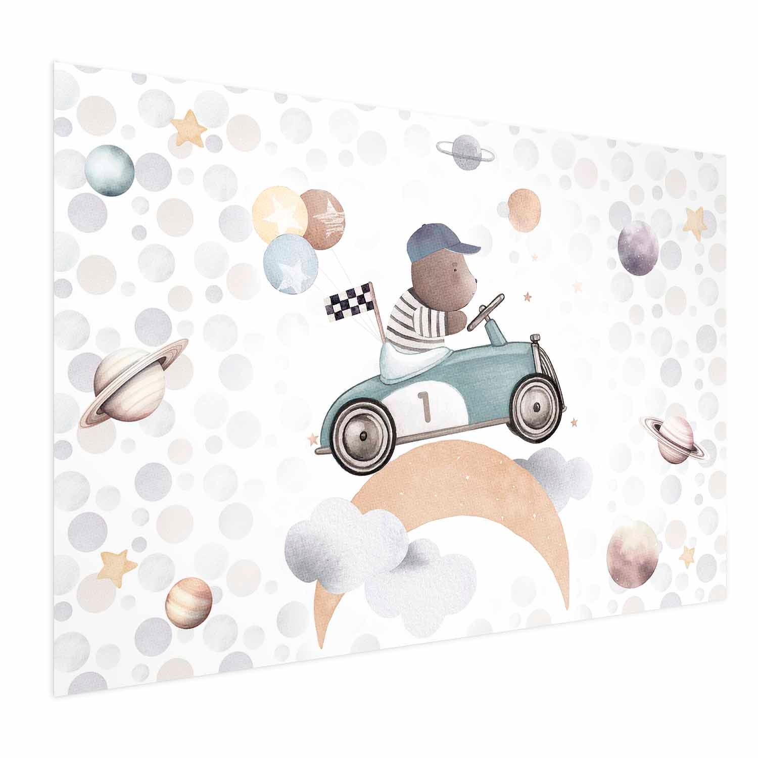 Bear in a Race Car Kids Poster