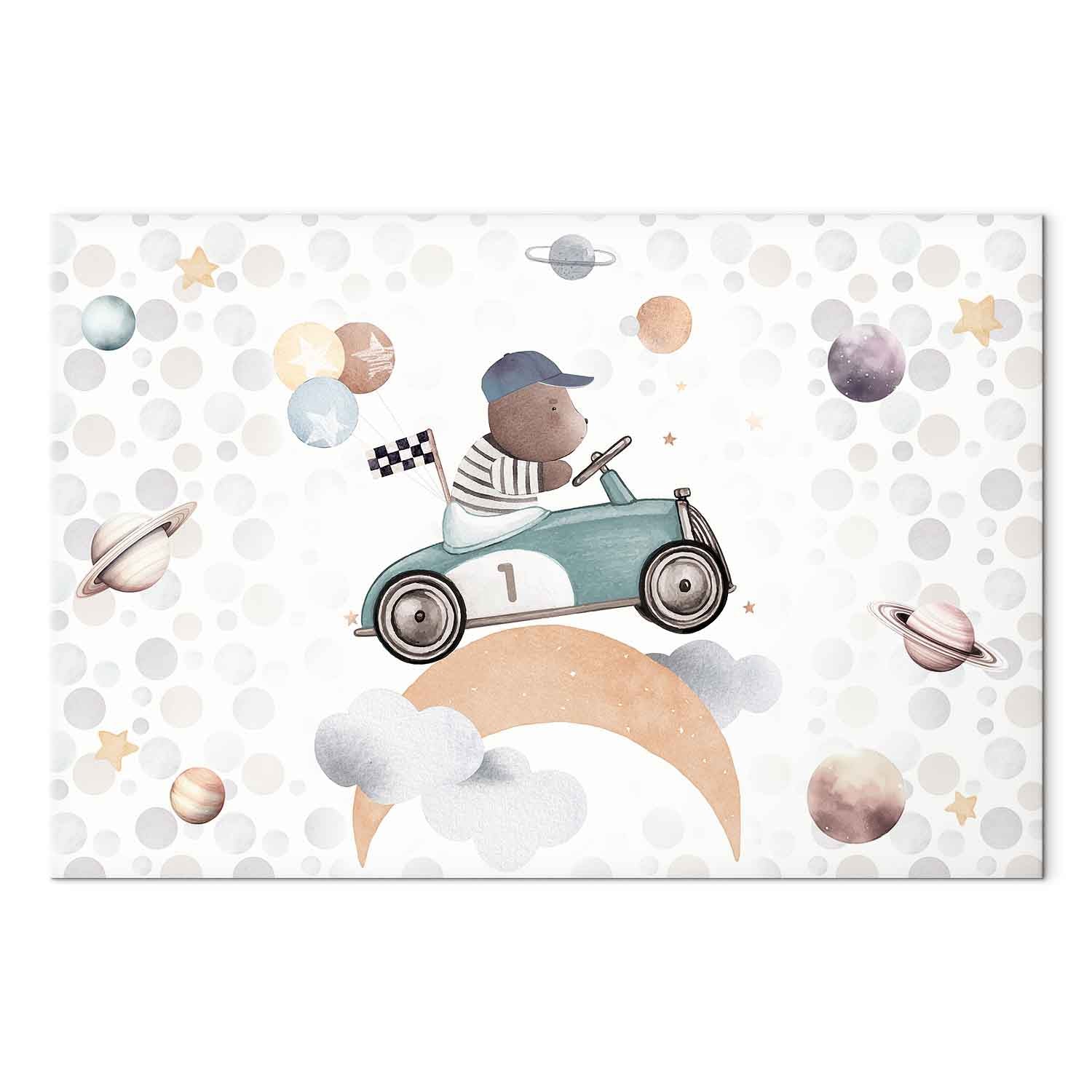 Pastel Space Bear Car Race Canvas Print