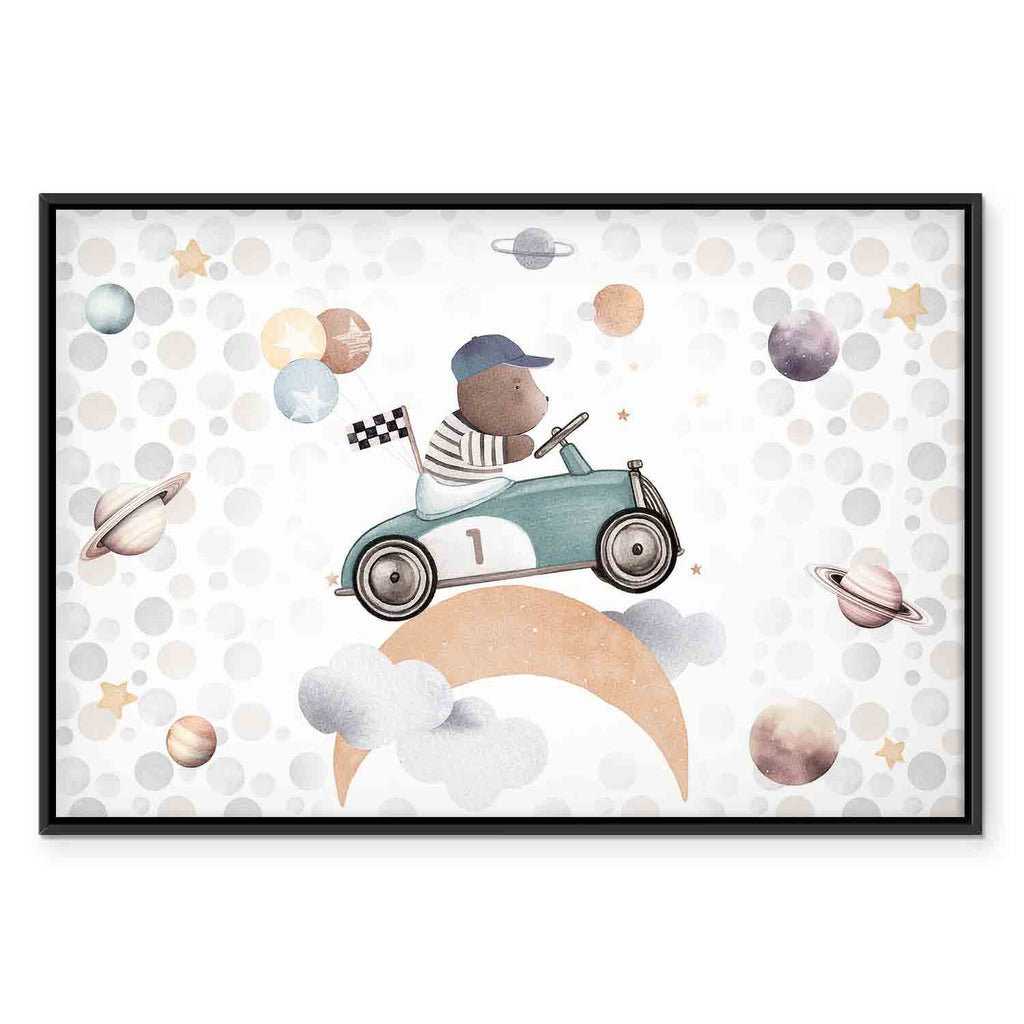 Pastel Space Bear Car Race Canvas Print