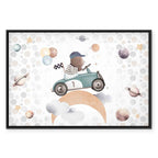 Pastel Space Bear Car Race Canvas Print