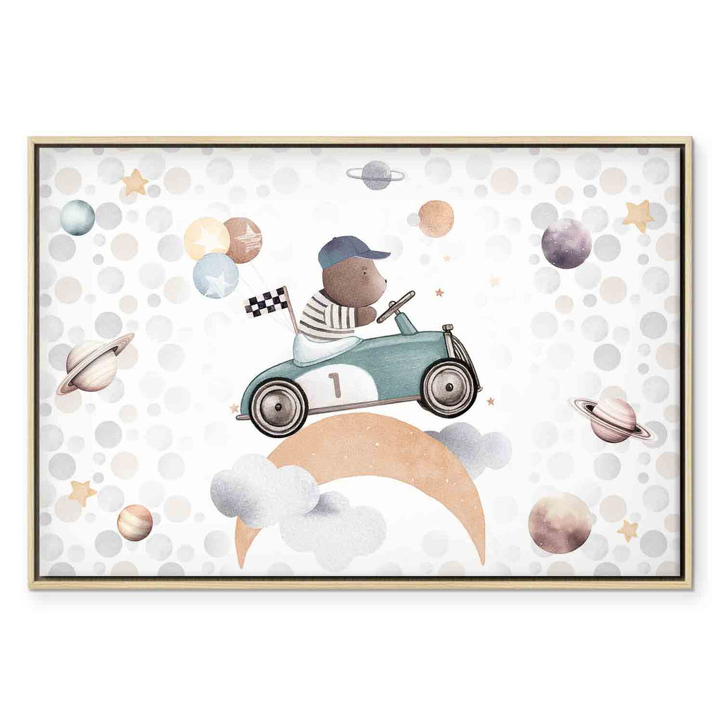Pastel Space Bear Car Race Canvas Print