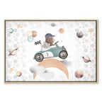 Pastel Space Bear Car Race Canvas Print