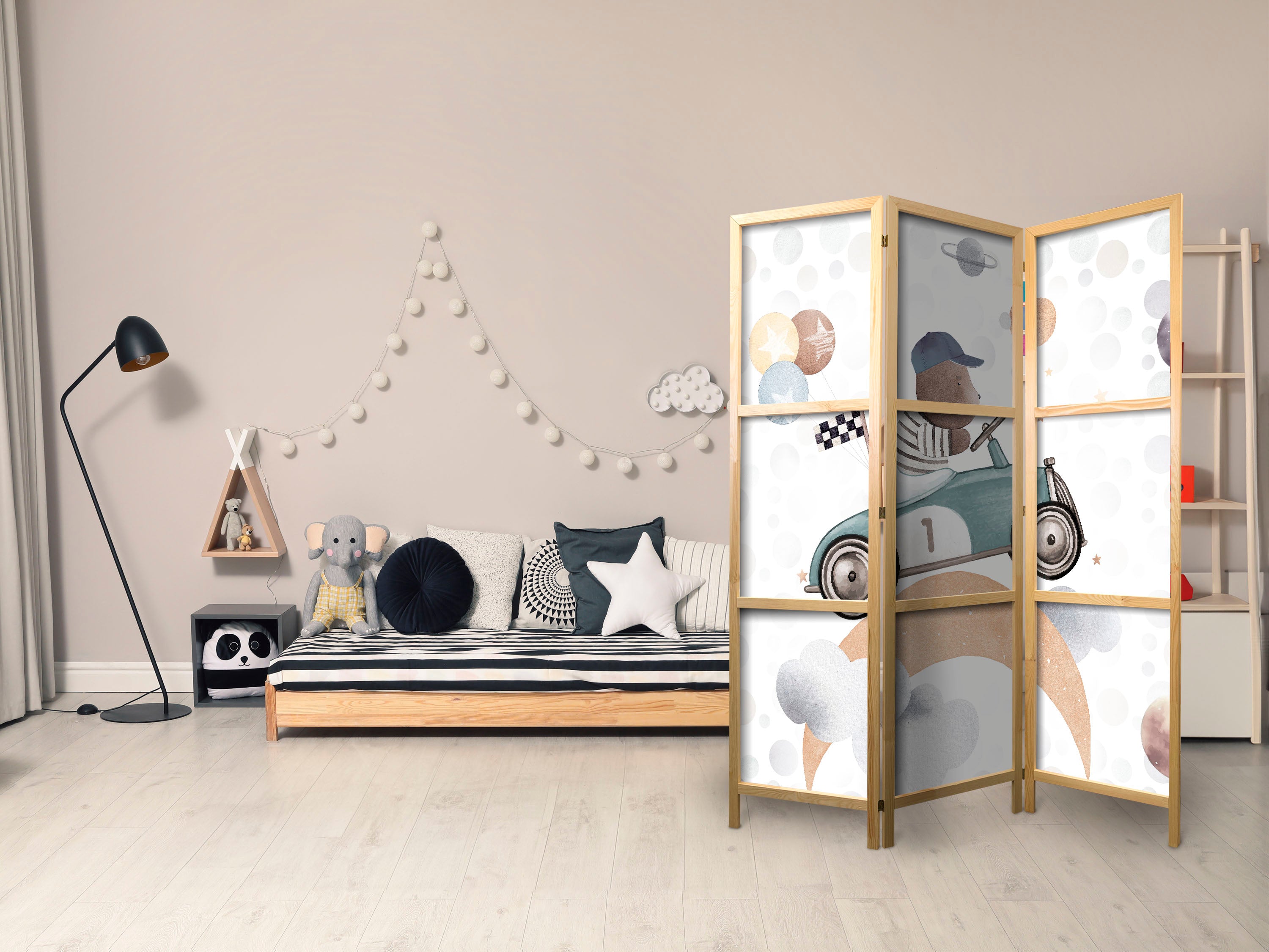 Pastel Japanese Room Divider with Bear Racing Theme