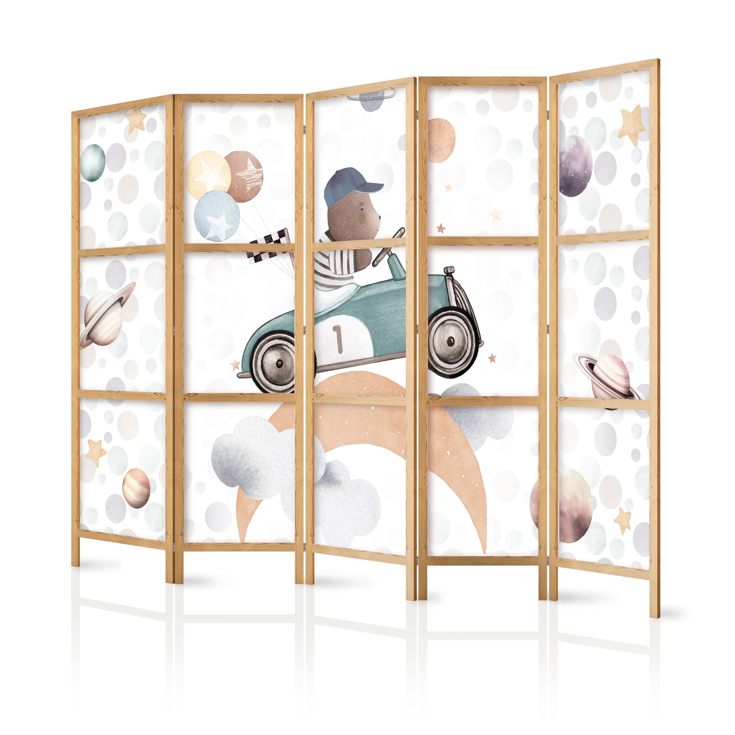 Japanese Room Divider - Galactic Races Bear in Pastel Colors
