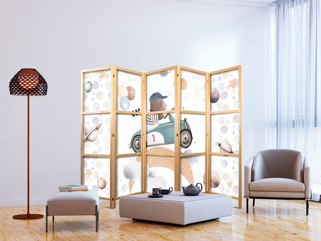 Japanese Room Divider - Galactic Races Bear in Pastel Colors