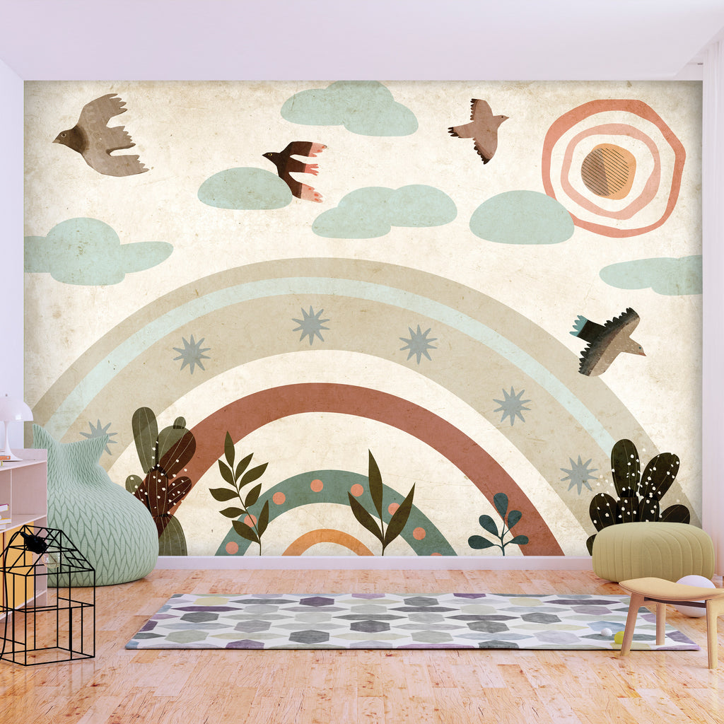Wall Mural Rainbow and Birds for Children