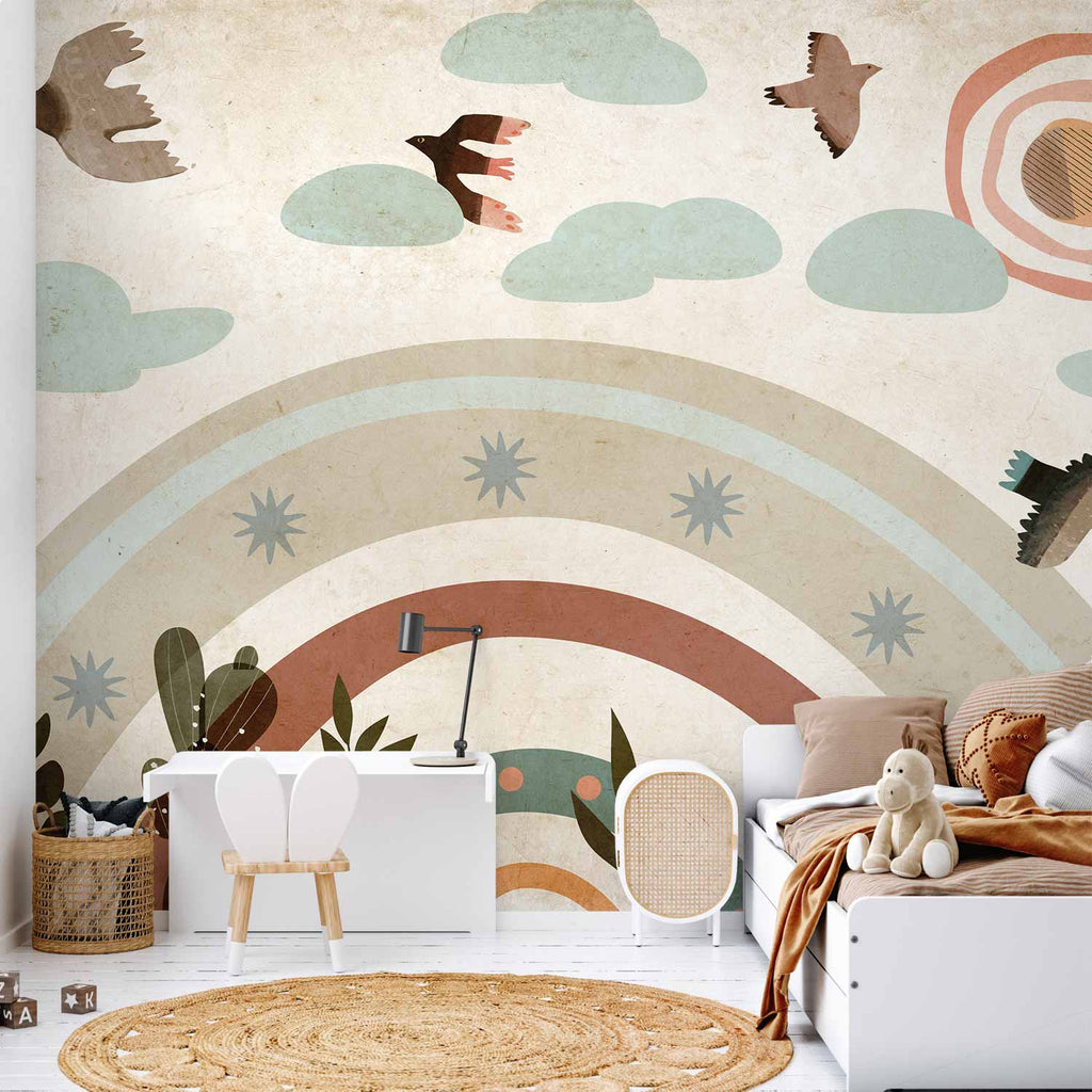 Wall Mural Rainbow and Birds for Children