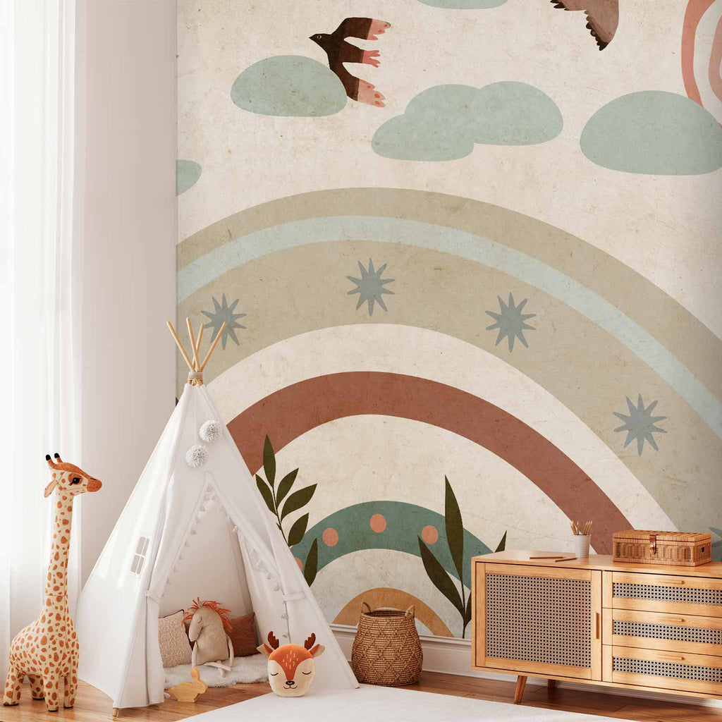Rainbow Sky Birds Wall Mural