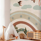 Rainbow Sky Birds Wall Mural
