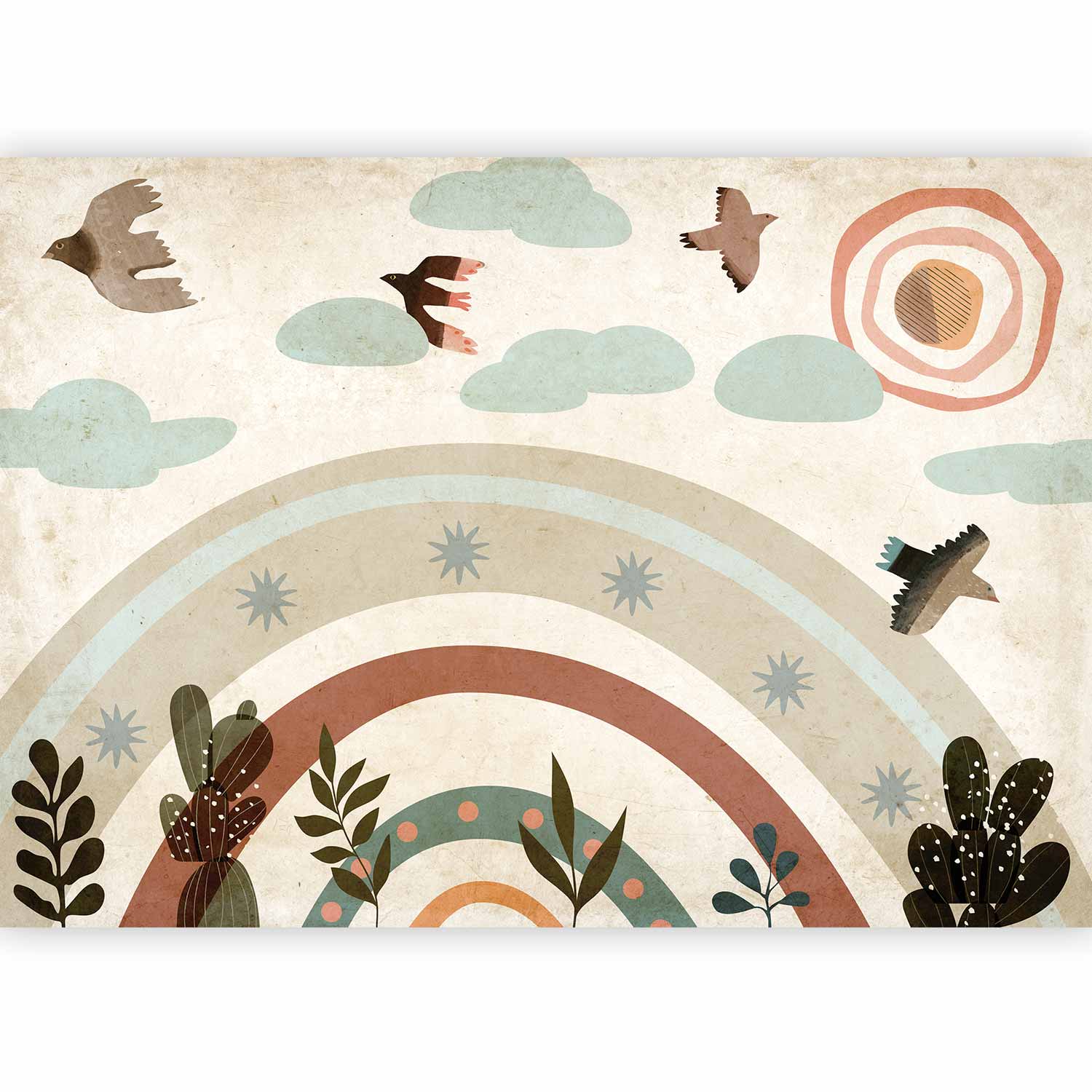 Wall Mural Rainbow and Birds for Children