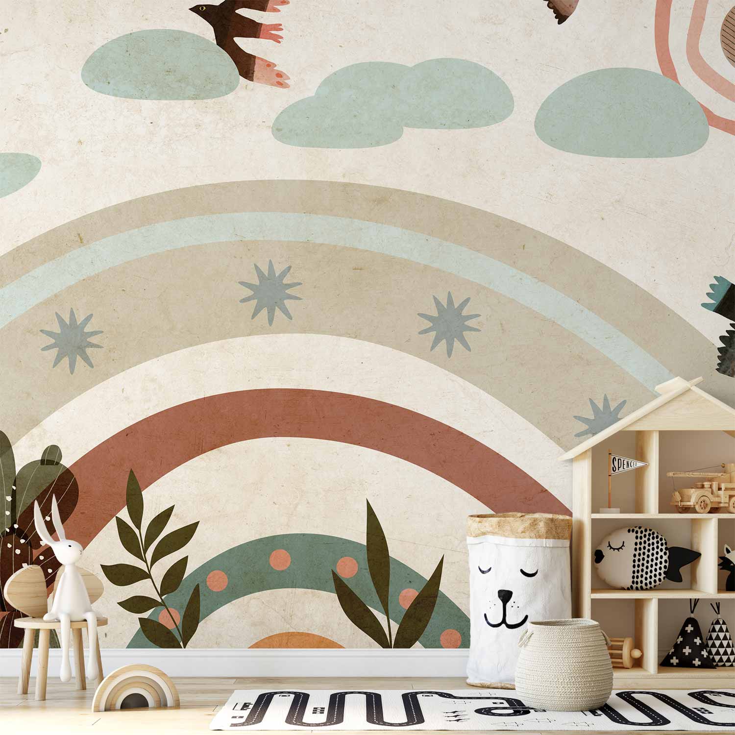 Wall Mural Rainbow and Birds for Children