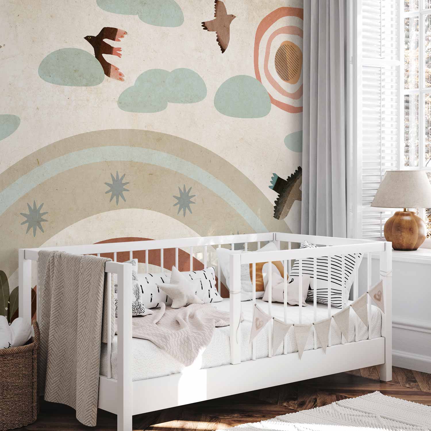 Rainbow Sky Birds Wall Mural