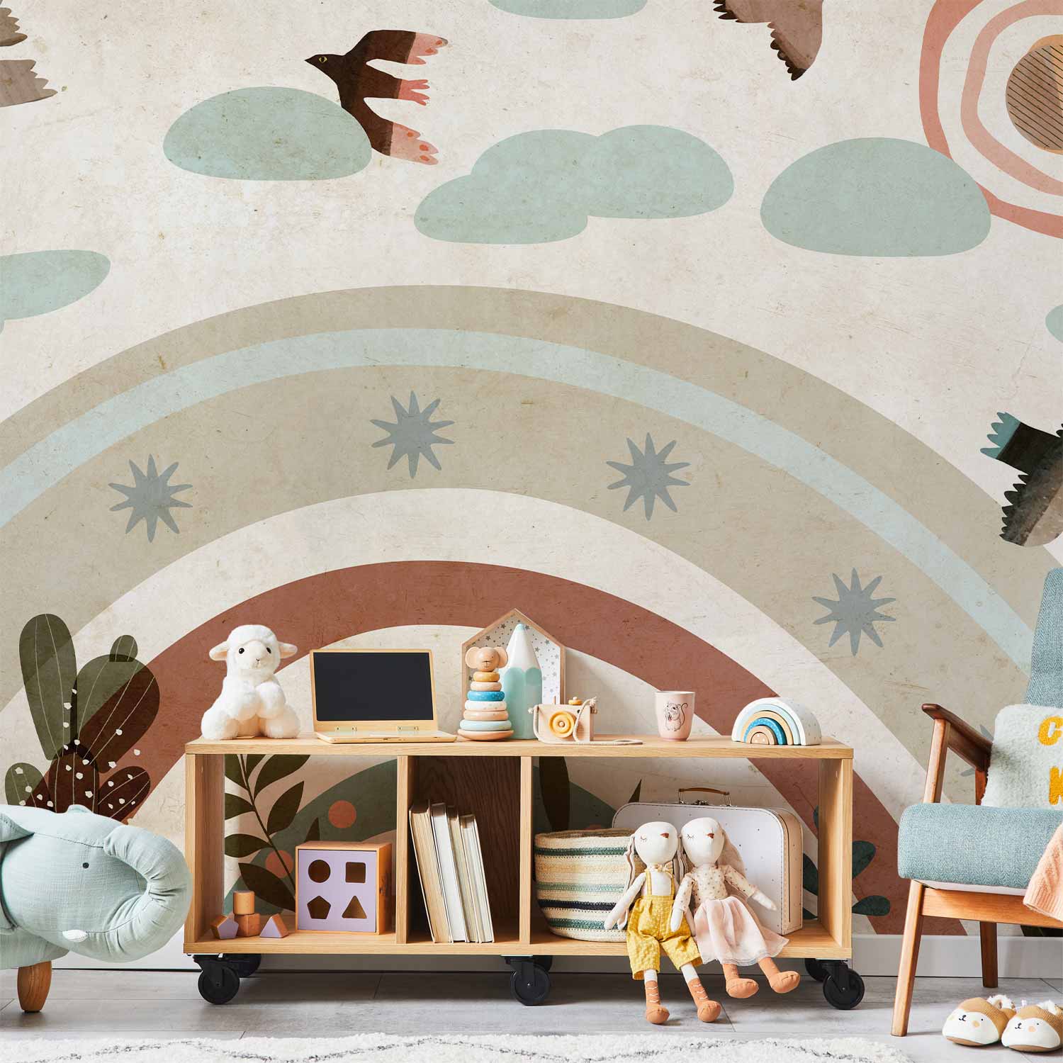 Rainbow Sky Birds Wall Mural