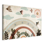 Canvas Print Rainbow and Sun Above Birds in Subdued Colors