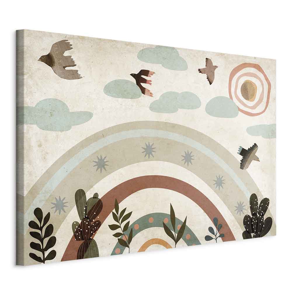 Canvas Print Rainbow and Sun Above Birds in Subdued Colors