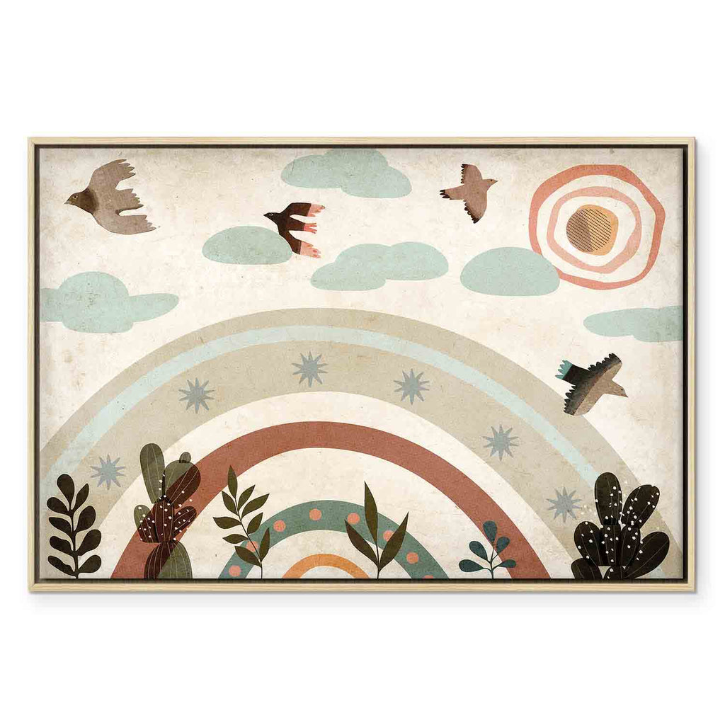 Rainbow Sun and Birds Kids Canvas Print