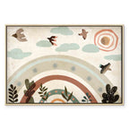 Rainbow Sun and Birds Kids Canvas Print