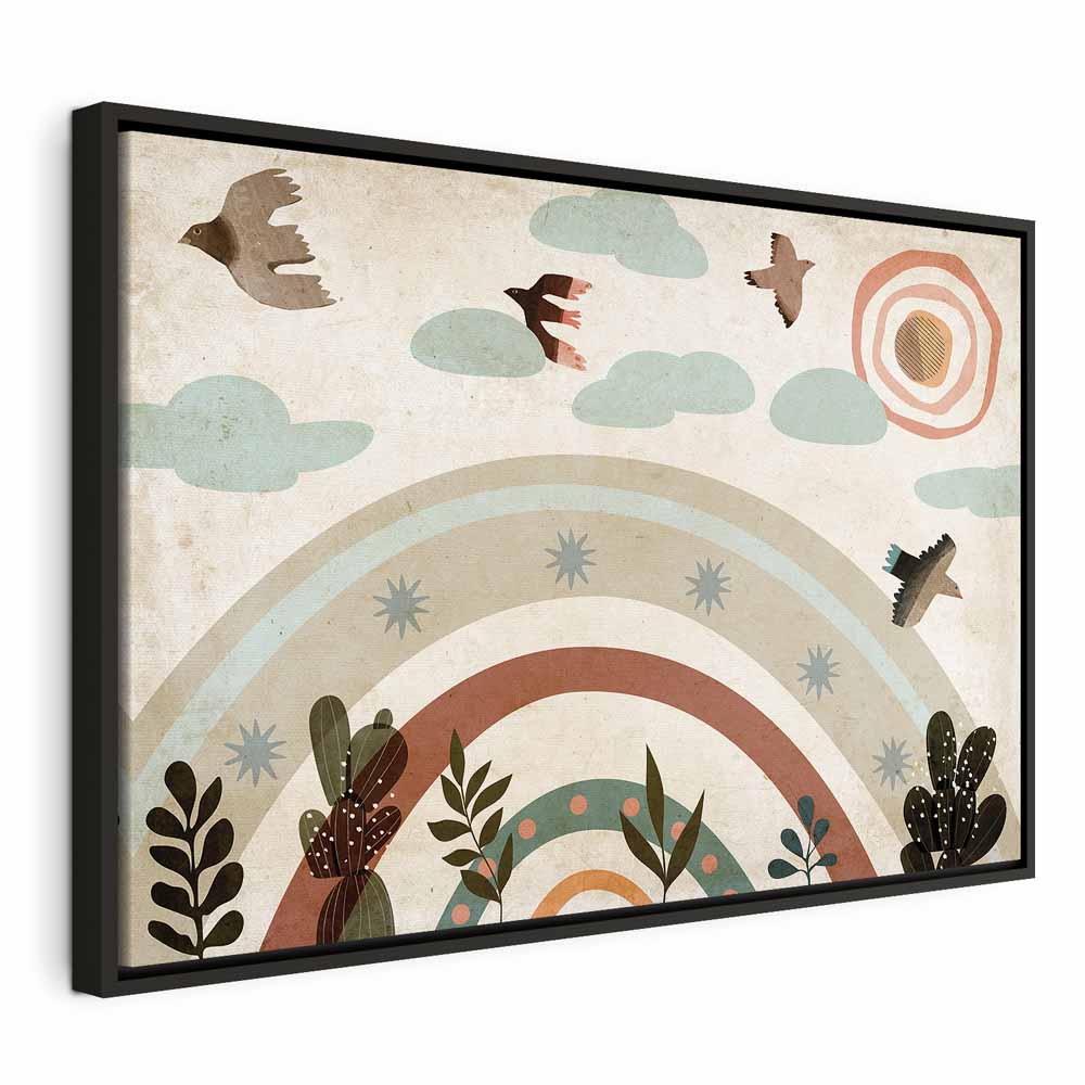 Canvas Print Rainbow and Sun Above Birds in Subdued Colors
