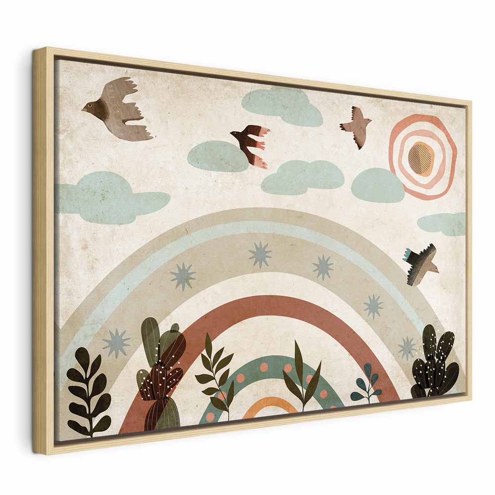 Canvas Print Rainbow and Sun Above Birds in Subdued Colors