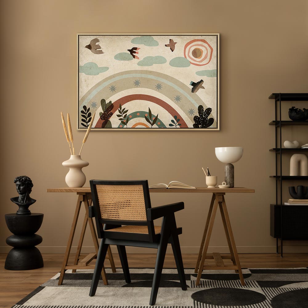 Canvas Print Rainbow and Sun Above Birds in Subdued Colors