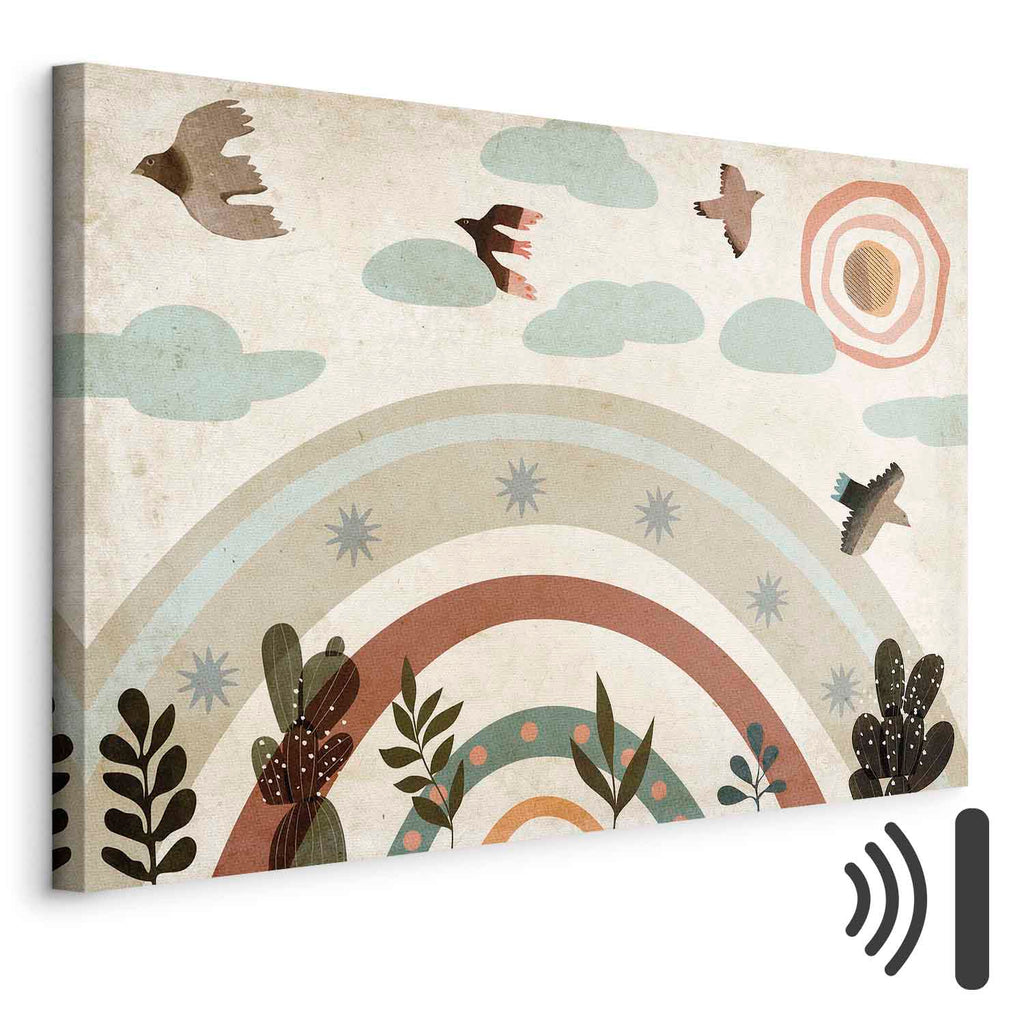 Rainbow Sun and Birds Kids Canvas Print