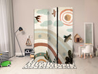 Room Divider with Rainbow Birds on Beige Background