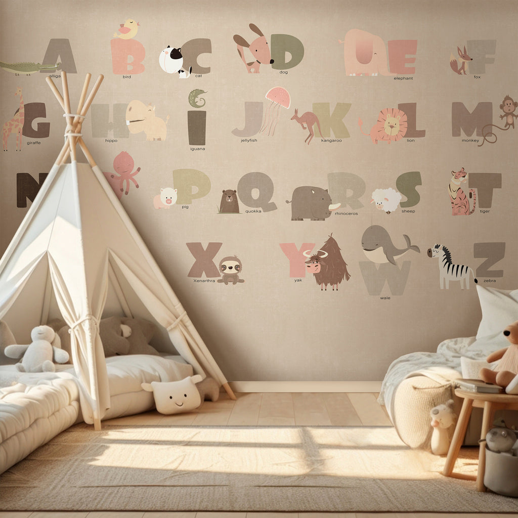 Wall Mural Beige Alphabet for Kids