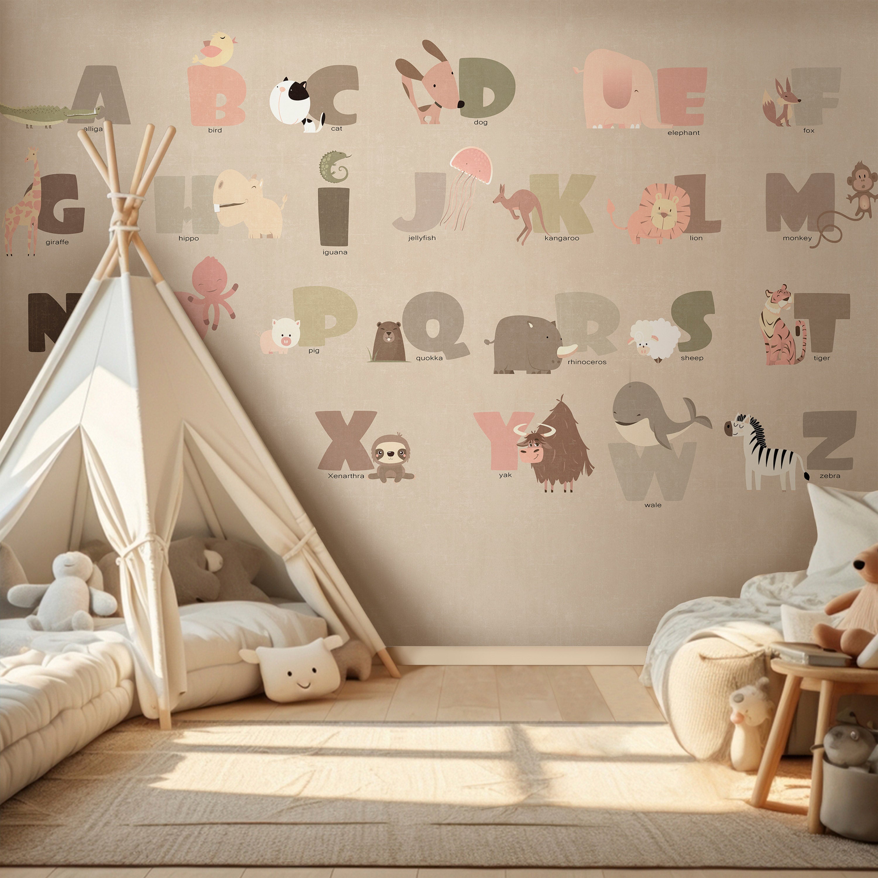 Wall Mural Beige Alphabet for Kids
