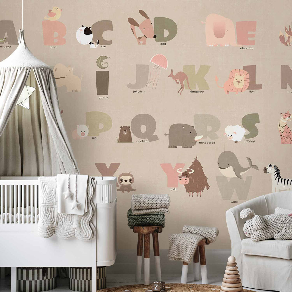 Wall Mural Beige Alphabet for Kids