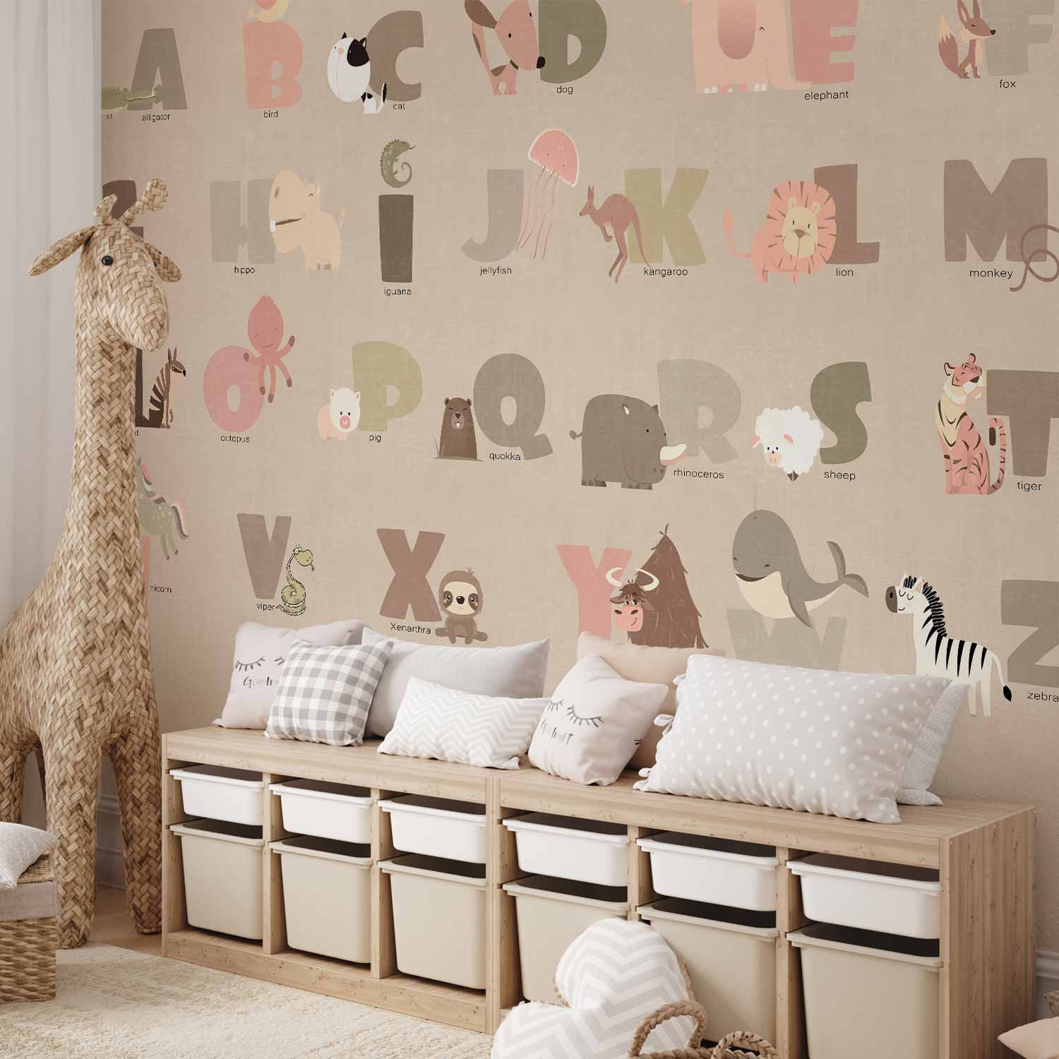 Beige Alphabet Letters Wall Mural