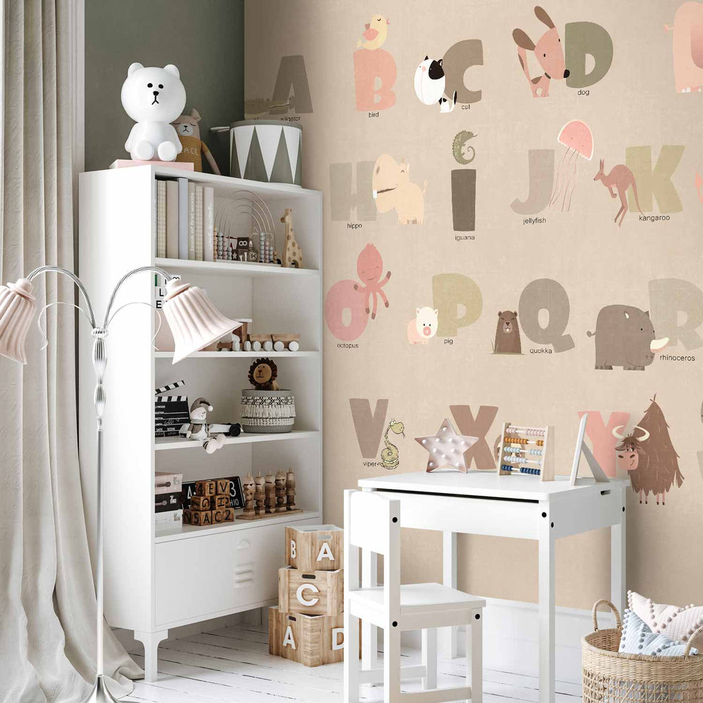 Beige Alphabet Letters Wall Mural