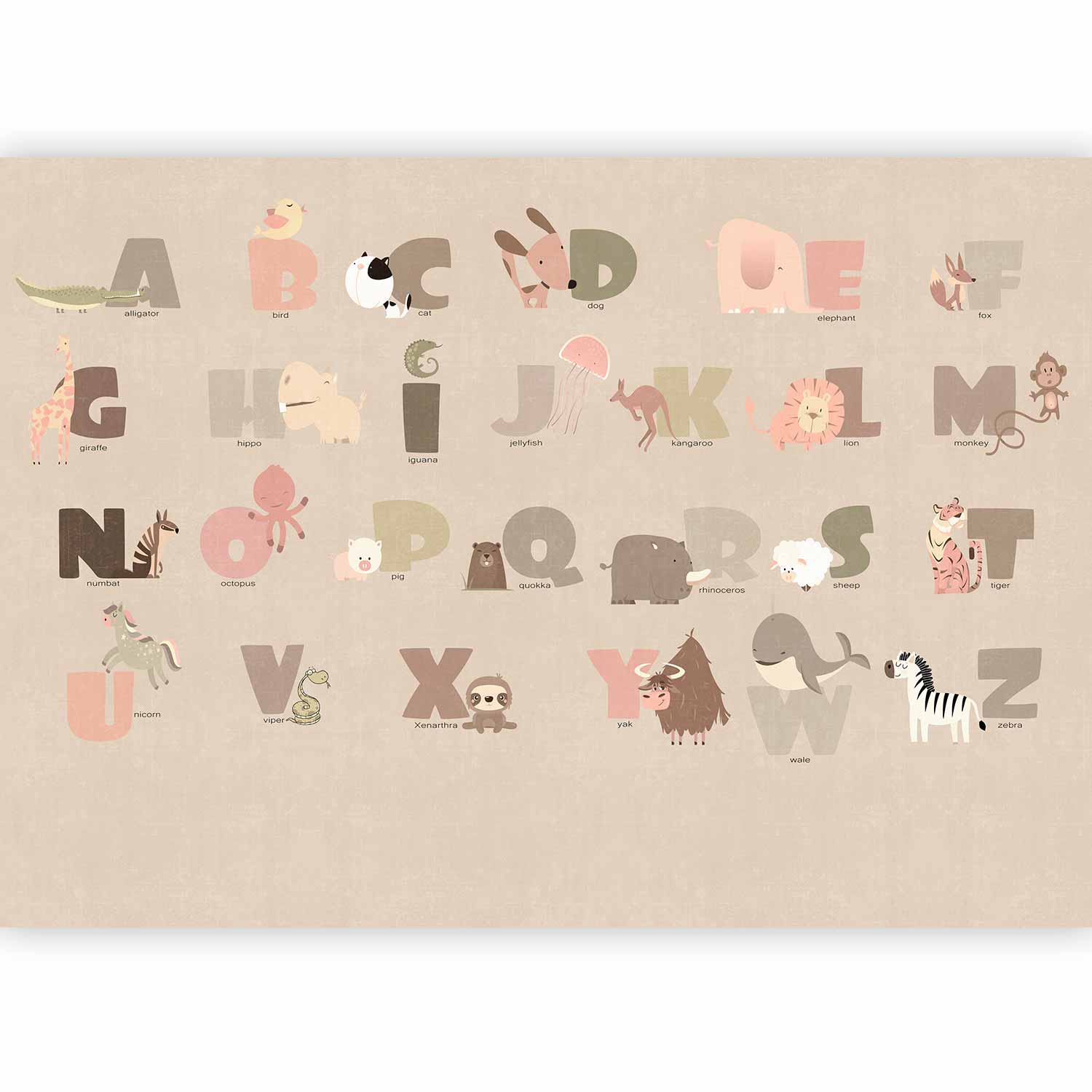 Wall Mural Beige Alphabet for Kids