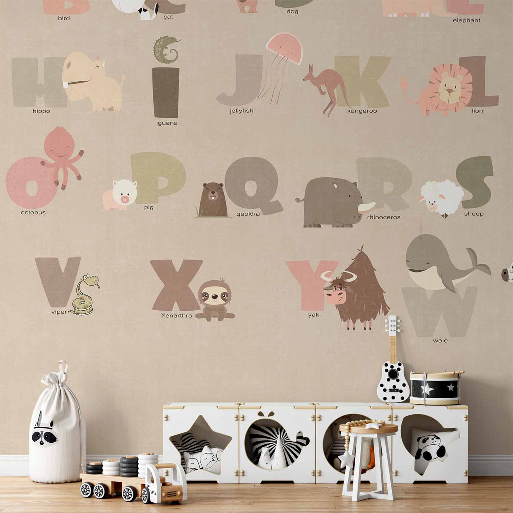 Wall Mural Beige Alphabet for Kids