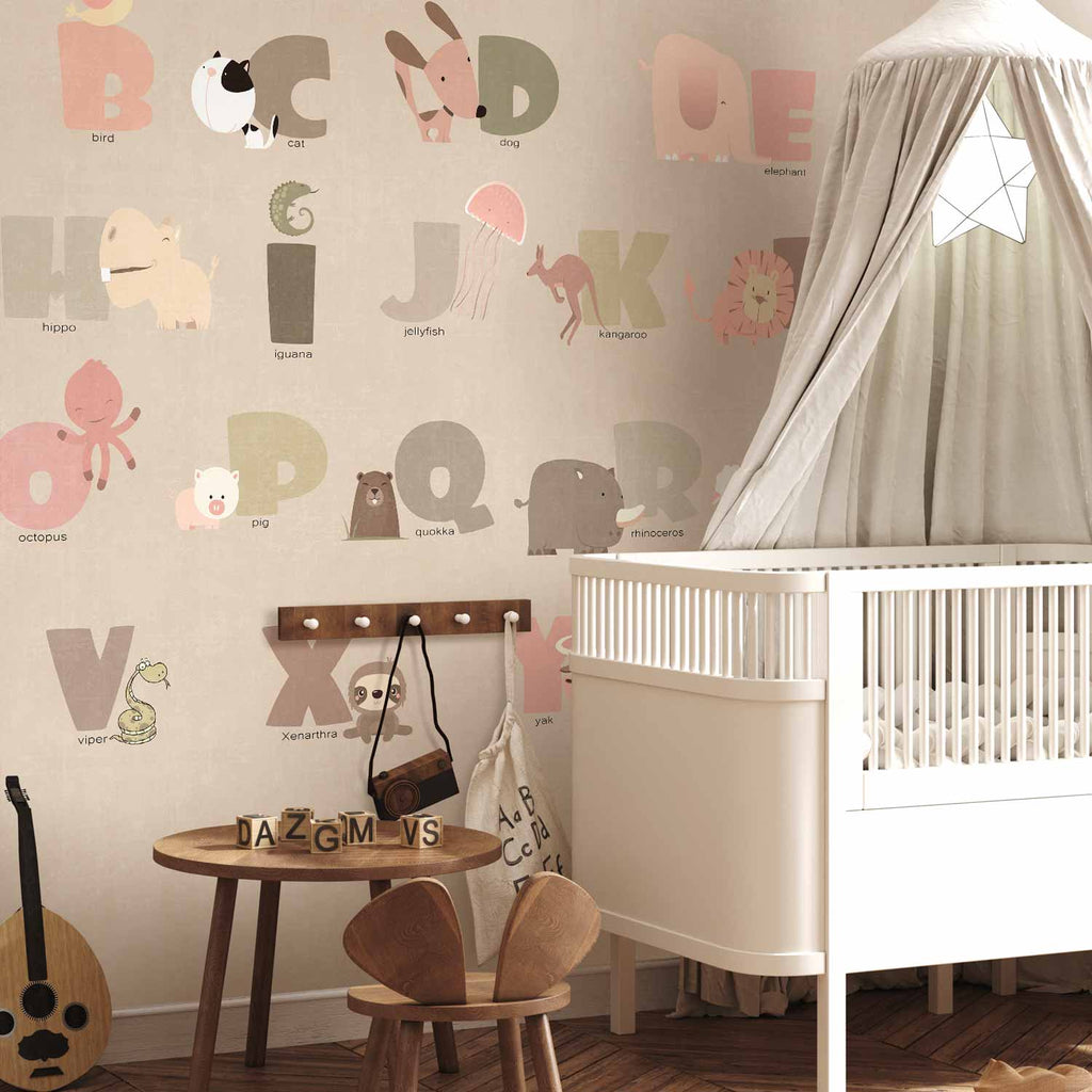 Beige Alphabet Letters Wall Mural