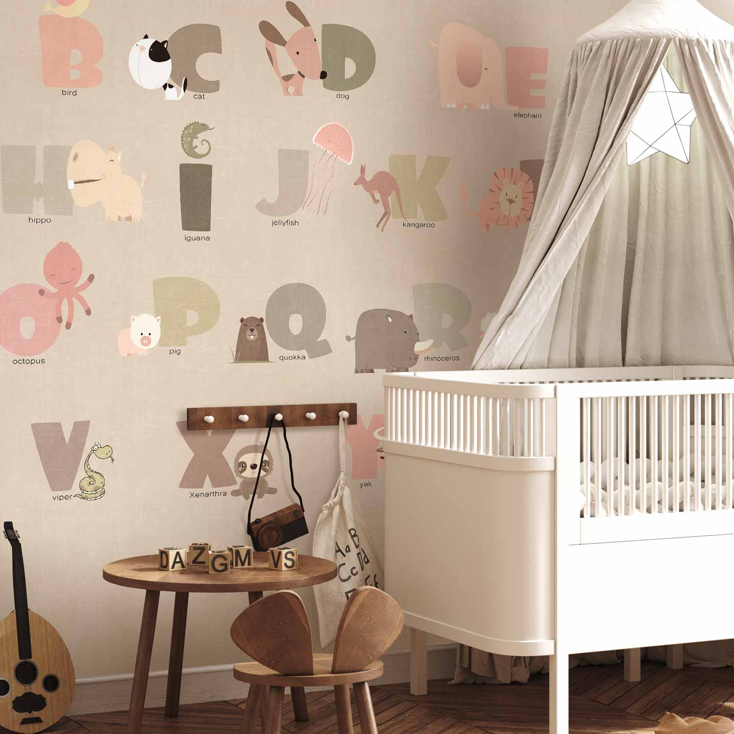 Beige Alphabet Letters Wall Mural