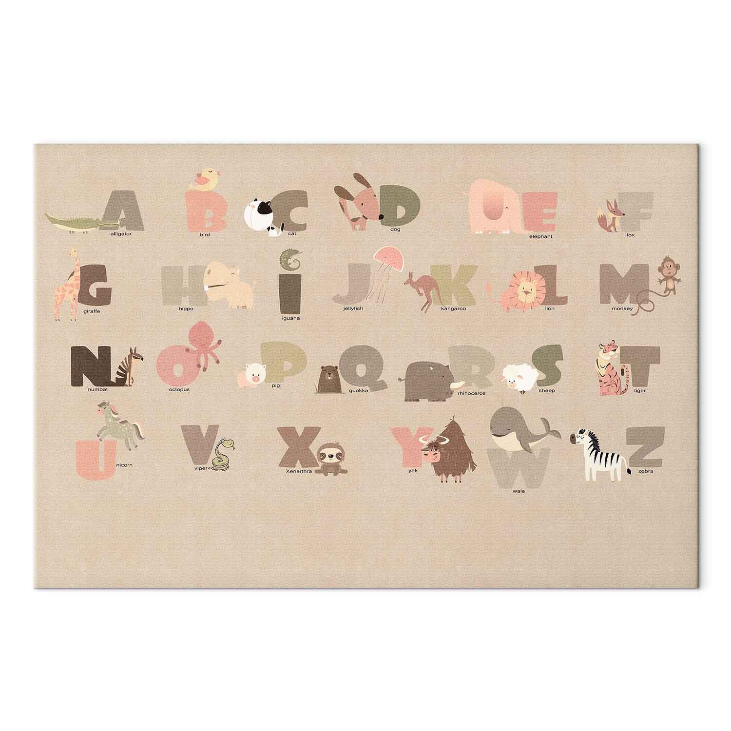 Zoo Alphabet Beige Children's Canvas Print