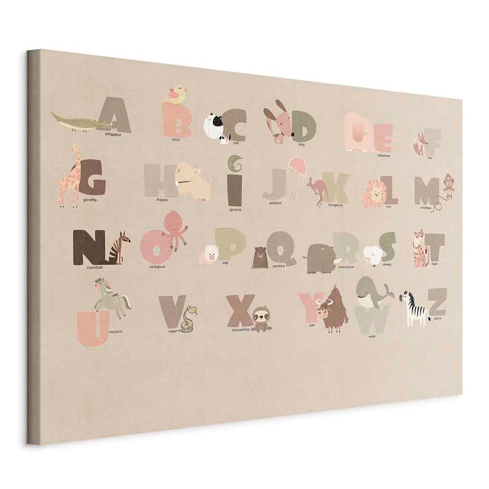 Canvas Print Alphabet at the Zoo with Joyful Animals on Beige Background