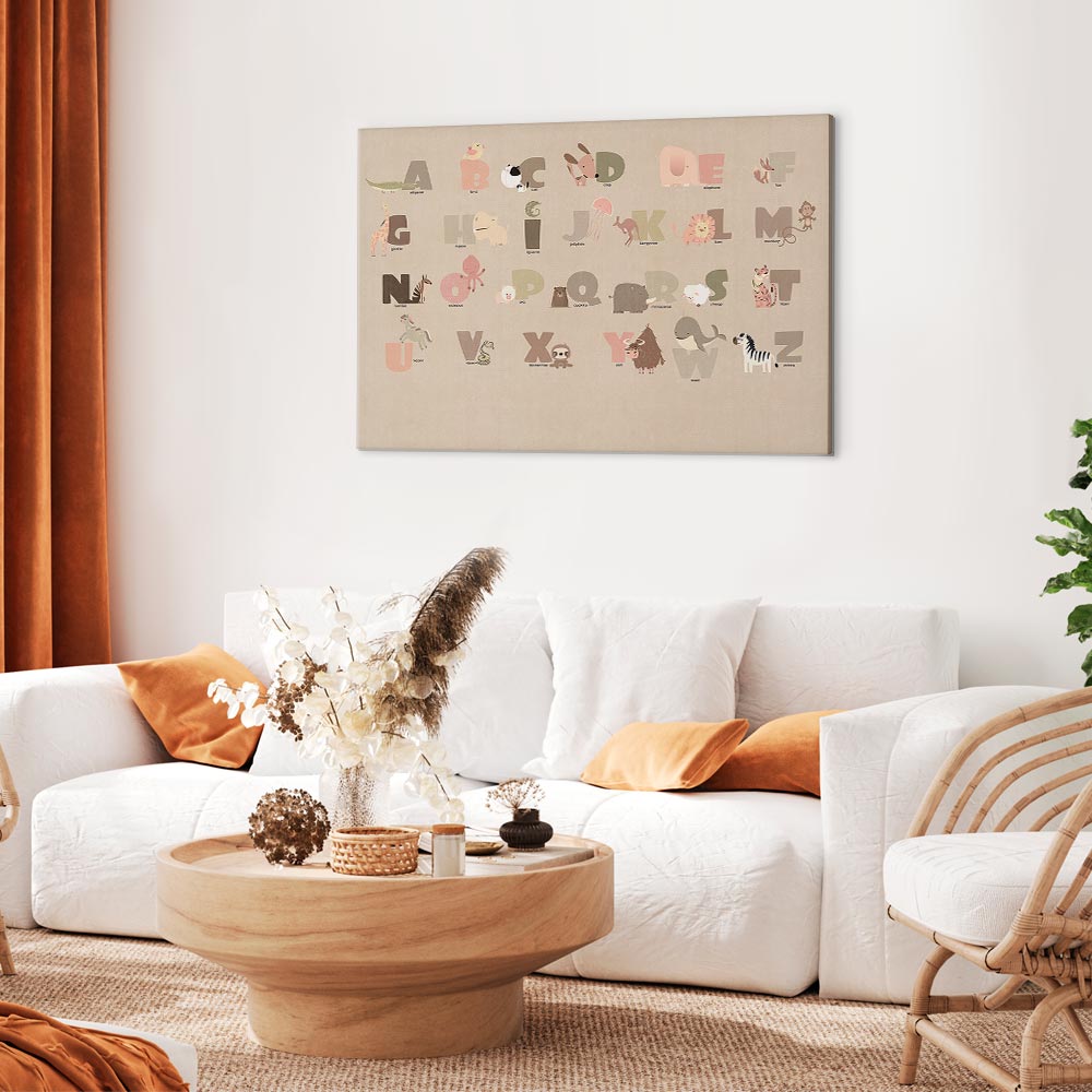 Canvas Print Alphabet at the Zoo with Joyful Animals on Beige Background