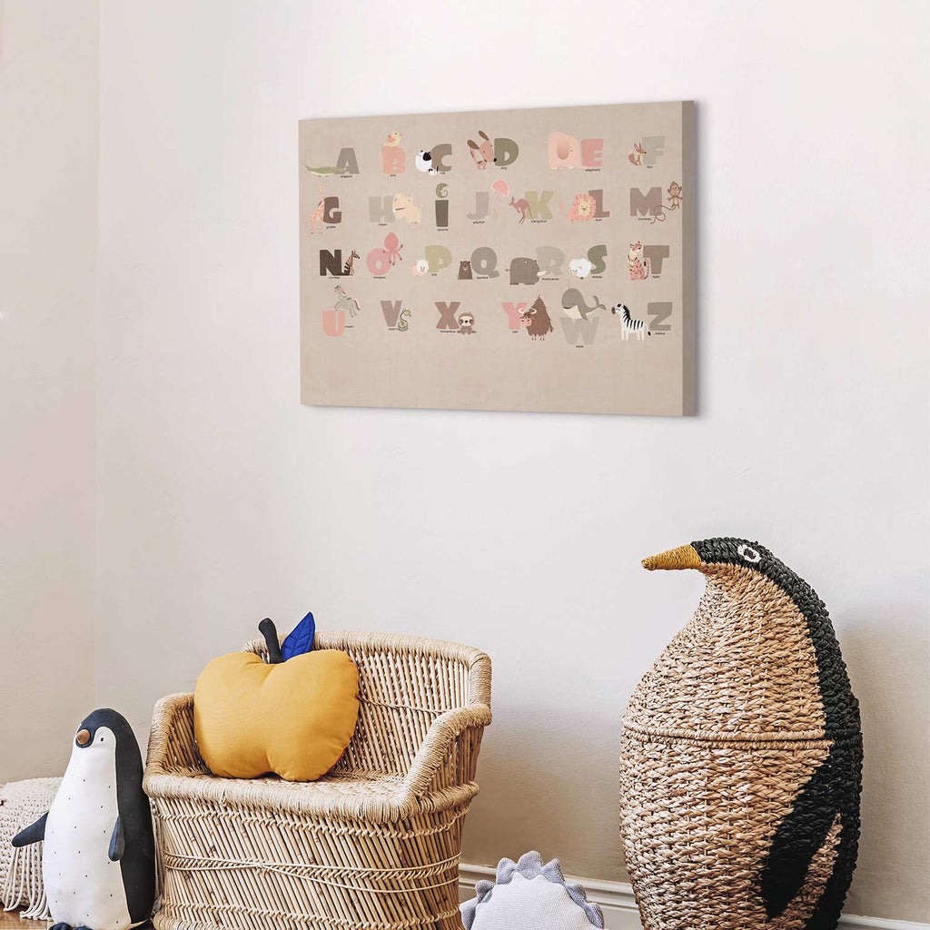 Zoo Alphabet Beige Children's Canvas Print