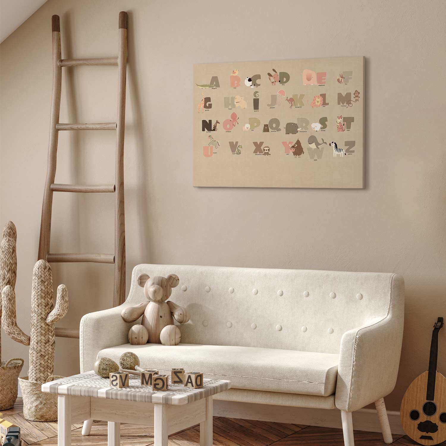 Zoo Alphabet Beige Children's Canvas Print