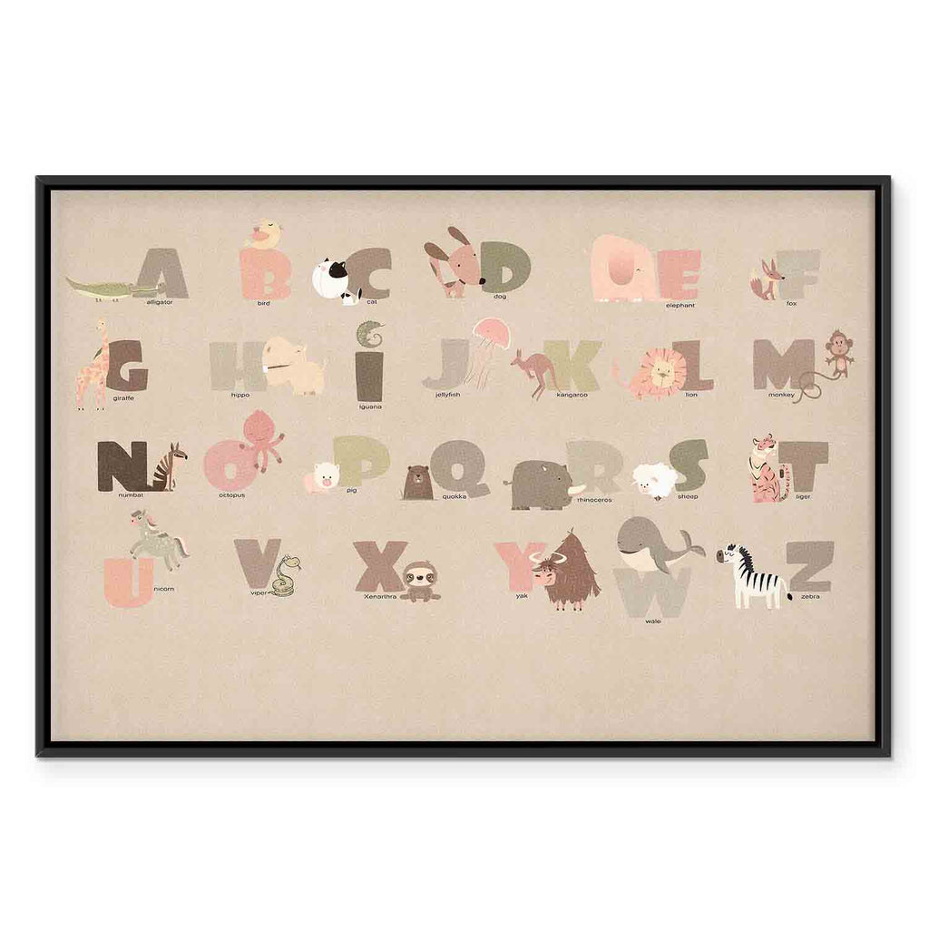 Zoo Alphabet Beige Children's Canvas Print