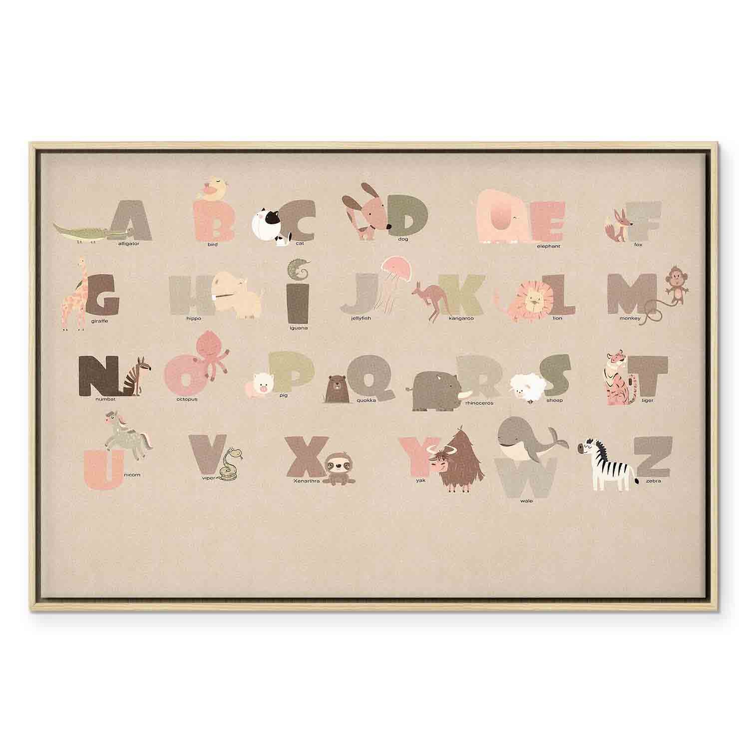 Zoo Alphabet Beige Children's Canvas Print