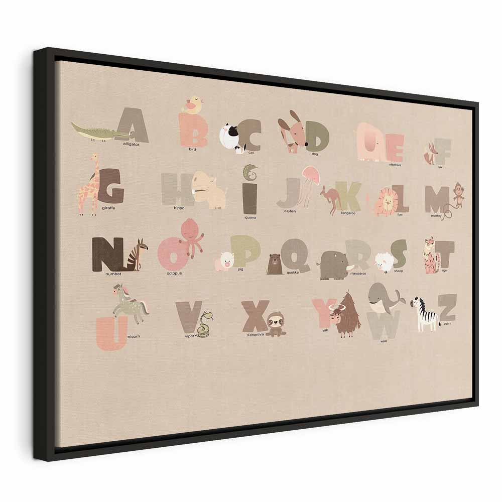 Canvas Print Alphabet at the Zoo with Joyful Animals on Beige Background